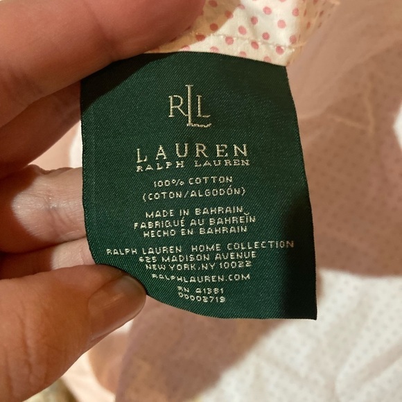 Lauren Ralph Lauren Twin Size White and Pink Polka Dot Flat Sheet - Picture 3 of 4